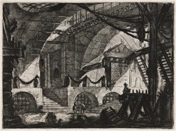 GIOVANNI B. PIRANESI Three etchings with engraving from Carceri dInvenzione.